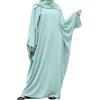 imageIDOPIP Abayas for Women Muslim Dress with Hijab OnePiece Long Sleeve Islamic Prayer Dress with Khimar Jilbab Kaftan ClothesGreen 1pc Dress Only