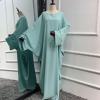 imageIDOPIP Abayas for Women Muslim Dress with Hijab OnePiece Long Sleeve Islamic Prayer Dress with Khimar Jilbab Kaftan ClothesGreen 1pc Dress Only