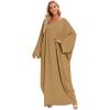 imageIDOPIP Abayas for Women Muslim Dress with Hijab OnePiece Long Sleeve Islamic Prayer Dress with Khimar Jilbab Kaftan ClothesKhaki 1pc Dress Only