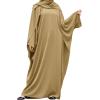 imageIDOPIP Abayas for Women Muslim Dress with Hijab OnePiece Long Sleeve Islamic Prayer Dress with Khimar Jilbab Kaftan ClothesKhaki 1pc Dress Only