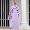 imageIDOPIP Abayas for Women Muslim Dress with Hijab OnePiece Long Sleeve Islamic Prayer Dress with Khimar Jilbab Kaftan ClothesLight Purple  Hijab
