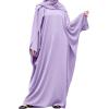 imageIDOPIP Abayas for Women Muslim Dress with Hijab OnePiece Long Sleeve Islamic Prayer Dress with Khimar Jilbab Kaftan ClothesLight Purple 1pc Dress Only