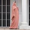 imageIDOPIP Abayas for Women Muslim Dress with Hijab OnePiece Long Sleeve Islamic Prayer Dress with Khimar Jilbab Kaftan ClothesPink  Hijab