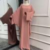 imageIDOPIP Abayas for Women Muslim Dress with Hijab OnePiece Long Sleeve Islamic Prayer Dress with Khimar Jilbab Kaftan ClothesPink 1pc Dress Only