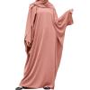imageIDOPIP Abayas for Women Muslim Dress with Hijab OnePiece Long Sleeve Islamic Prayer Dress with Khimar Jilbab Kaftan ClothesPink 1pc Dress Only