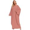 imageIDOPIP Abayas for Women Muslim Dress with Hijab OnePiece Long Sleeve Islamic Prayer Dress with Khimar Jilbab Kaftan ClothesPink 1pc Dress Only