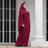 imageIDOPIP Abayas for Women Muslim Dress with Hijab OnePiece Long Sleeve Islamic Prayer Dress with Khimar Jilbab Kaftan ClothesWine Red  Hijab
