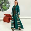 imageIDOPIP Abayas for Women Muslim Long Sleeve Embroidery Applique Maxi Kaftan Dresses Casual Loose Full Cover Islamic Dubai RobeGreen  Striped
