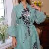 imageIDOPIP Abayas for Women Muslim Long Sleeve Embroidery Applique Maxi Kaftan Dresses Casual Loose Full Cover Islamic Dubai RobeGreen