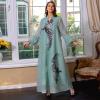 imageIDOPIP Abayas for Women Muslim Long Sleeve Embroidery Applique Maxi Kaftan Dresses Casual Loose Full Cover Islamic Dubai RobeGreen