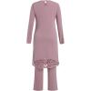 imageIDOPIP Abayas for Women Muslim Outfits Long Sleeve Hollow Out Islamic Prayer Dress Top with Pants 2PCS Dubai Kaftan Clothes
