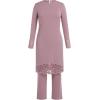 imageIDOPIP Abayas for Women Muslim Outfits Long Sleeve Hollow Out Islamic Prayer Dress Top with Pants 2PCS Dubai Kaftan Clothes