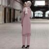 imageIDOPIP Abayas for Women Muslim Outfits Long Sleeve Hollow Out Islamic Prayer Dress Top with Pants 2PCS Dubai Kaftan Clothes