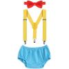 imageIDOPIP Baby Boys Circus Cake Smash Outfit Little Clown Costume 1st Birthday Diaper Cover Suspender Bowtie Set for Photo PartyBlue  Yellow  Red 4pcs