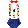 imageIDOPIP Baby Boys Circus Cake Smash Outfit Little Clown Costume 1st Birthday Diaper Cover Suspender Bowtie Set for Photo PartyRoyal Blue 4pcs