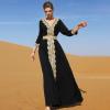 imageIDOPIP Embroidery Abayas for Women Muslim Moroccan Floral Maxi Kaftan Dress Arabic Islamic Dubai Robe Ramadan Prayer ClothesBlack