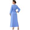 imageIDOPIP Embroidery Abayas for Women Muslim Moroccan Floral Maxi Kaftan Dress Arabic Islamic Dubai Robe Ramadan Prayer ClothesBlue