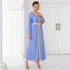 imageIDOPIP Embroidery Abayas for Women Muslim Moroccan Floral Maxi Kaftan Dress Arabic Islamic Dubai Robe Ramadan Prayer ClothesBlue
