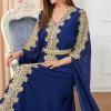 imageIDOPIP Embroidery Abayas for Women Muslim Moroccan Floral Maxi Kaftan Dress Arabic Islamic Dubai Robe Ramadan Prayer ClothesDark Blue