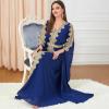 imageIDOPIP Embroidery Abayas for Women Muslim Moroccan Floral Maxi Kaftan Dress Arabic Islamic Dubai Robe Ramadan Prayer ClothesDark Blue
