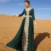 imageIDOPIP Embroidery Abayas for Women Muslim Moroccan Floral Maxi Kaftan Dress Arabic Islamic Dubai Robe Ramadan Prayer ClothesGreen