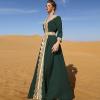 imageIDOPIP Embroidery Abayas for Women Muslim Moroccan Floral Maxi Kaftan Dress Arabic Islamic Dubai Robe Ramadan Prayer ClothesGreen