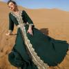 imageIDOPIP Embroidery Abayas for Women Muslim Moroccan Floral Maxi Kaftan Dress Arabic Islamic Dubai Robe Ramadan Prayer ClothesGreen