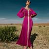 imageIDOPIP Embroidery Abayas for Women Muslim Moroccan Floral Maxi Kaftan Dress Arabic Islamic Dubai Robe Ramadan Prayer ClothesHot Pink