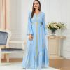 imageIDOPIP Embroidery Abayas for Women Muslim Moroccan Floral Maxi Kaftan Dress Arabic Islamic Dubai Robe Ramadan Prayer ClothesLight Blue