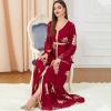 imageIDOPIP Embroidery Abayas for Women Muslim Moroccan Floral Maxi Kaftan Dress Arabic Islamic Dubai Robe Ramadan Prayer ClothesRed