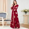 imageIDOPIP Embroidery Abayas for Women Muslim Moroccan Floral Maxi Kaftan Dress Arabic Islamic Dubai Robe Ramadan Prayer ClothesRed