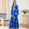 imageIDOPIP Embroidery Abayas for Women Muslim Moroccan Floral Maxi Kaftan Dress Arabic Islamic Dubai Robe Ramadan Prayer ClothesRoyal Blue