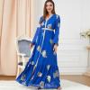 imageIDOPIP Embroidery Abayas for Women Muslim Moroccan Floral Maxi Kaftan Dress Arabic Islamic Dubai Robe Ramadan Prayer ClothesRoyal Blue