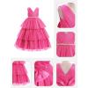 imageIDOPIP Flower Girls Tulle VNeck Bowknot Dress for Kids Long A Line Wedding Pageant Dresses Princess Birthday Party Ball GownHot Pink