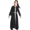 imageIDOPIP Kids Girls Muslim Abaya Dress with Belt Long Sleeve Zip Hooded Islamic Kaftan Maxi Dress Full Cover Thobe Gown ClothesBlack Hooded