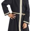 imageIDOPIP Kids Girls Muslim Abaya Dress with Belt Long Sleeve Zip Hooded Islamic Kaftan Maxi Dress Full Cover Thobe Gown ClothesBlack Hooded
