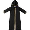 imageIDOPIP Kids Girls Muslim Abaya Dress with Belt Long Sleeve Zip Hooded Islamic Kaftan Maxi Dress Full Cover Thobe Gown ClothesBlack Hooded
