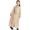 imageIDOPIP Kids Girls Muslim Abaya Dress with Belt Long Sleeve Zip Hooded Islamic Kaftan Maxi Dress Full Cover Thobe Gown ClothesCamel Hooded