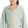 imageIDOPIP Kids Girls Muslim Abaya Dress with Belt Long Sleeve Zip Hooded Islamic Kaftan Maxi Dress Full Cover Thobe Gown ClothesGreen Hooded
