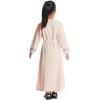imageIDOPIP Kids Girls Muslim Abaya Dress with Belt Long Sleeve Zip Hooded Islamic Kaftan Maxi Dress Full Cover Thobe Gown ClothesPink No Hooded