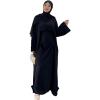 imageIDOPIP Muslim Abaya Dress for Women Long Sleeve Open Front Cardigan  Kaftan  Skirt  Hijab 34PCS Islamic Prayer Outfit SetBlack  Hijab