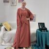 imageIDOPIP Muslim Abaya Dress for Women Long Sleeve Open Front Cardigan  Kaftan  Skirt  Hijab 34PCS Islamic Prayer Outfit SetBrickred  Hijab