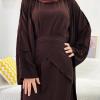 imageIDOPIP Muslim Abaya Dress for Women Long Sleeve Open Front Cardigan  Kaftan  Skirt  Hijab 34PCS Islamic Prayer Outfit SetCoffee  Hijab