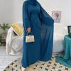 imageIDOPIP Muslim Abaya Dress for Women Long Sleeve Open Front Cardigan  Kaftan  Skirt  Hijab 34PCS Islamic Prayer Outfit SetDark Blue  Hijab