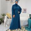 imageIDOPIP Muslim Abaya Dress for Women Long Sleeve Open Front Cardigan  Kaftan  Skirt  Hijab 34PCS Islamic Prayer Outfit SetDark Blue  Hijab