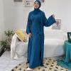 imageIDOPIP Muslim Abaya Dress for Women Long Sleeve Open Front Cardigan  Kaftan  Skirt  Hijab 34PCS Islamic Prayer Outfit SetDark Blue  Hijab