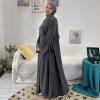 imageIDOPIP Muslim Abaya Dress for Women Long Sleeve Open Front Cardigan  Kaftan  Skirt  Hijab 34PCS Islamic Prayer Outfit SetGray  Hijab