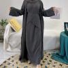 imageIDOPIP Muslim Abaya Dress for Women Long Sleeve Open Front Cardigan  Kaftan  Skirt  Hijab 34PCS Islamic Prayer Outfit SetGray No Hijab