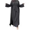 imageIDOPIP Muslim Abaya Dress for Women Long Sleeve Open Front Cardigan  Kaftan  Skirt  Hijab 34PCS Islamic Prayer Outfit SetGray No Hijab