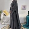 imageIDOPIP Muslim Abaya Dress for Women Long Sleeve Open Front Cardigan  Kaftan  Skirt  Hijab 34PCS Islamic Prayer Outfit SetGray No Hijab